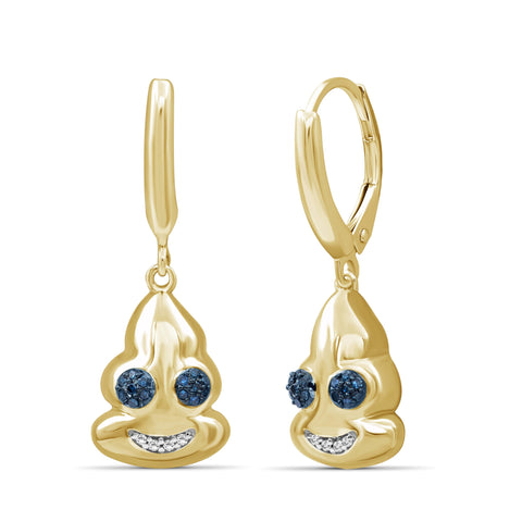 JewelonFire 1/10 Ctw Blue And White Diamond 14k Gold Over Silver Emoji Earrings