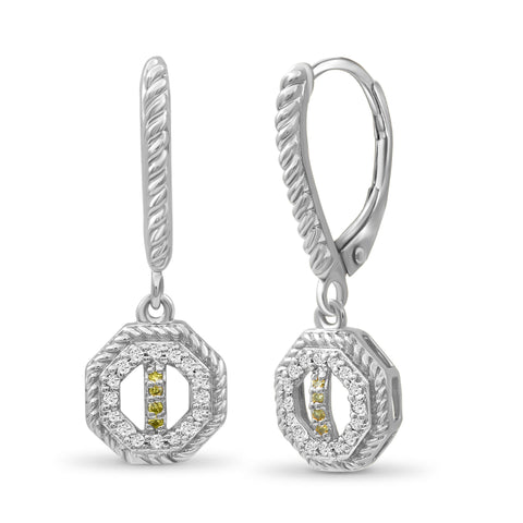 JewelonFire 1/7 Carat T.W. Yellow And White Diamond Sterling Silver Octagon Earrings - Assorted Colors