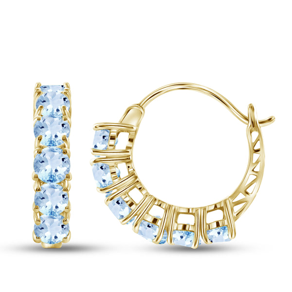 JewelonFire 3 3/4 Carat T.G.W. Sky Blue Topaz Sterling Silver Hoop Earrings - Assorted Colors