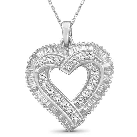 JewelonFire 1 Carat T.W. White Diamond Sterling Silver Overlaping Heart Pendant - Assorted Colors