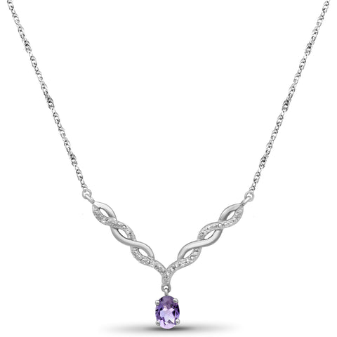 JewelonFire 1/2 Carat T.G.W. Amethyst And 1/20 Carat T.W. White Diamond Sterling Silver Pendant - Assorted Colors