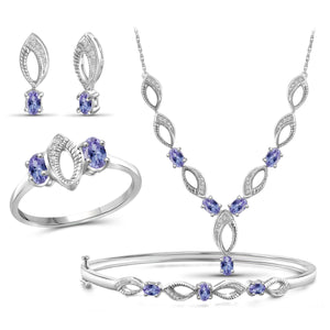 JewelonFire 2.80 Carat T.G.W. Tanzanite And 1/10 Carat T.W. White Diamond Sterling Silver 4 Piece Jewelry Set - Assorted Colors