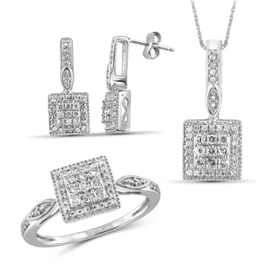 JewelonFire 1.00 Carat T.W. White Diamond Sterling Silver 3 Piece Jewelry Set - Assorted Colors