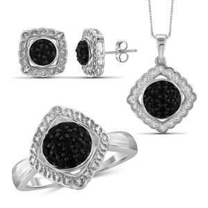 JewelonFire 1.00 Carat T.W. Black And White Diamond Sterling Silver 3 Piece Jewelry Set