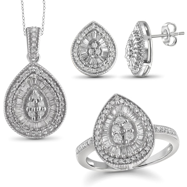 JewelonFire 1.00 Carat T.W. White Diamond Sterling Silver 3 Piece Jewelry Set - Assorted Colors