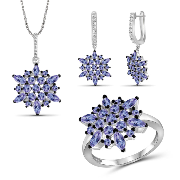 JewelonFire 6.20 Carat T.G.W. Genuine Tanzanite Sterling Silver 3 Piece Jewelry Set - Assorted Colors