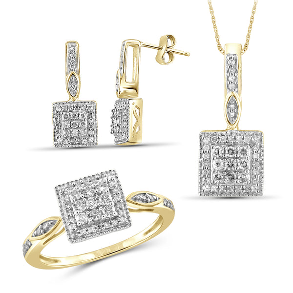 JewelonFire 1.00 Carat T.W. White Diamond Sterling Silver 3 Piece Jewelry Set - Assorted Colors