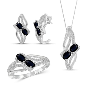 JewelonFire 2.50 Carat T.G.W. Sapphire And 1/20 Carat T.W. White Diamond Sterling Silver 3 Piece Jewelry Set - Assorted Colors