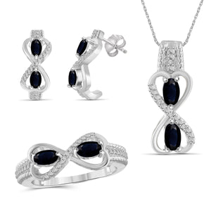 JewelonFire 2.50 Carat T.G.W. Sapphire And 1/20 Carat T.W. White Diamond Sterling Silver 3 Piece Jewelry Set - Assorted Colors