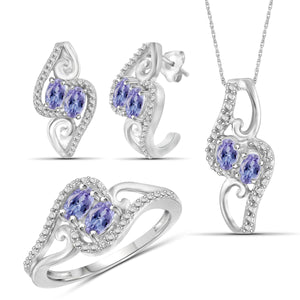 JewelonFire 1.90 Carat T.G.W. Tanzanite And 1/20 Carat T.W. White Diamond Sterling Silver 3 Piece Jewelry Set - Assorted Colors