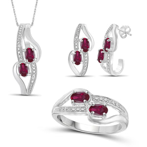 JewelonFire 2.00 Carat T.G.W. Ruby And 1/20 Carat T.W. White Diamond Sterling Silver 3 Piece Jewelry Set - Assorted Colors