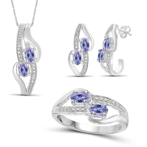 JewelonFire 1.90 Carat T.G.W. Tanzanite And 1/20 Carat T.W. White Diamond Sterling Silver 3 Piece Jewelry Set - Assorted Colors