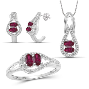 JewelonFire 2.00 Carat T.G.W. Ruby And 1/20 Carat T.W. White Diamond Sterling Silver 3 Piece Jewelry Set - Assorted Colors