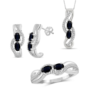 JewelonFire 2.50 Carat T.G.W. Sapphire And 1/20 Carat T.W. White Diamond Sterling Silver 3 Piece Jewelry Set - Assorted Colors