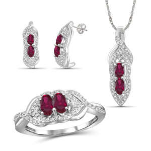 JewelonFire 2.00 Carat T.G.W. Ruby And 1/20 Carat T.W. White Diamond Sterling Silver 3 Piece Jewelry Set - Assorted Colors