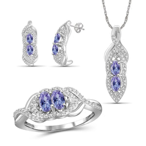 JewelonFire 1.90 Carat T.G.W. Tanzanite And 1/20 Carat T.W. White Diamond Sterling Silver 3 Piece Jewelry Set - Assorted Colors