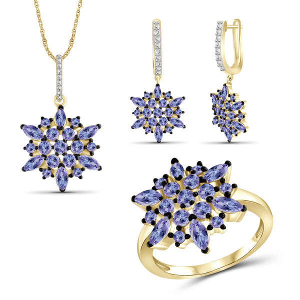 JewelonFire 6.20 Carat T.G.W. Genuine Tanzanite Sterling Silver 3 Piece Jewelry Set - Assorted Colors