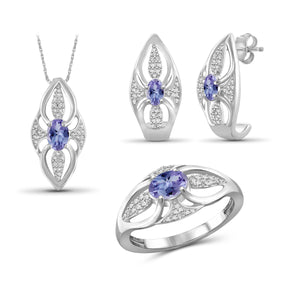 JewelonFire 1.30 Carat T.G.W. Tanzanite And 1/20 Carat T.W. White Diamond Sterling Silver 3 Piece Jewelry Set - Assorted Colors