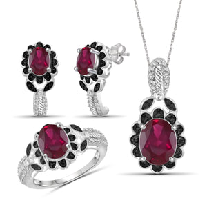 JewelonFire 6.70 Carat T.G.W. Ruby And 1/20 Carat T.W. Black & White Diamond Sterling Silver 3 Piece Jewelry Set - Assorted Colors