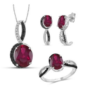 JewelonFire 6.70 Carat T.G.W. Ruby And 1/20 Carat T.W. Black & White Diamond Sterling Silver 3 Piece Jewelry Set - Assorted Colors