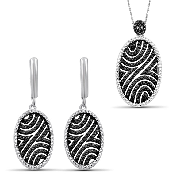 JewelonFire 1/20 Carat T.W. Black And White Diamond Sterling Silver 2 Piece Jewelry Set