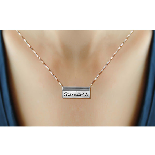 JewelonFire What's Your Sign? Sterling Silver "Capricorn" Engraved Zodiac Nameplate Necklace - Assorted Colors