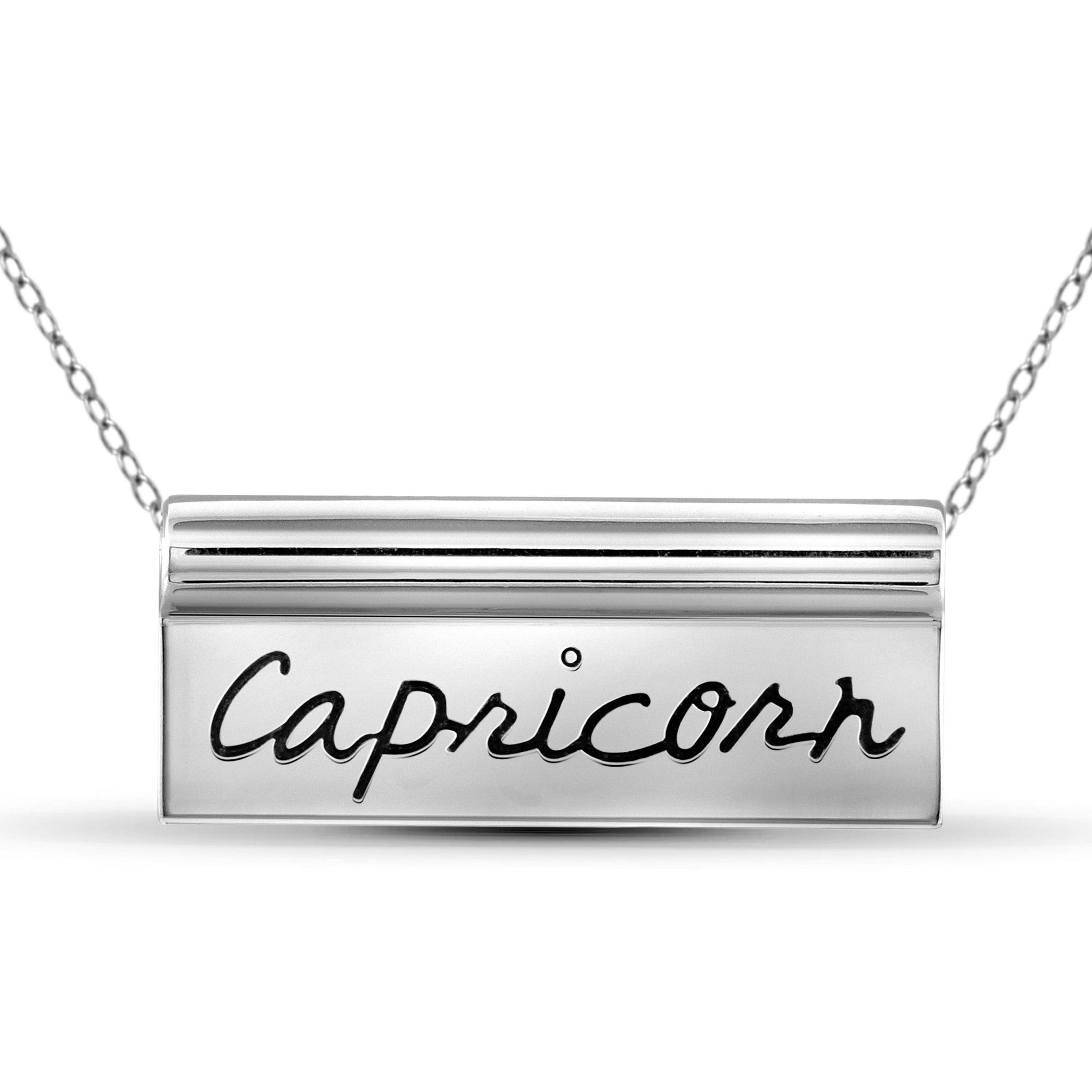 JewelonFire What's Your Sign? Sterling Silver "Capricorn" Engraved Zodiac Nameplate Necklace - Assorted Colors