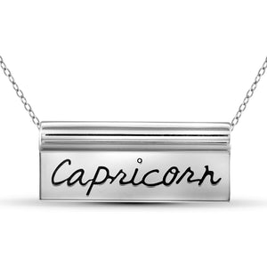 JewelonFire What's Your Sign? Sterling Silver "Capricorn" Engraved Zodiac Nameplate Necklace - Assorted Colors