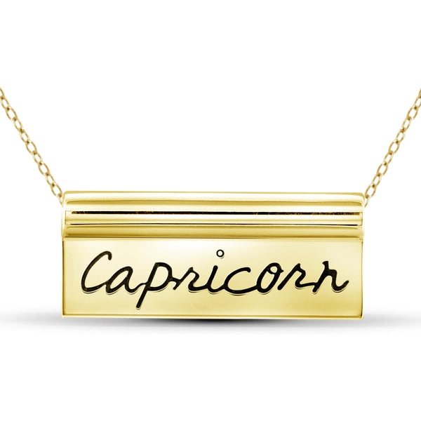 JewelonFire What's Your Sign? Sterling Silver "Capricorn" Engraved Zodiac Nameplate Necklace - Assorted Colors