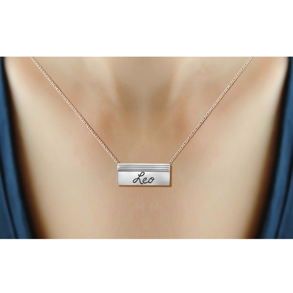 JewelonFire What's Your Sign? Sterling Silver "Leo" Engraved Zodiac Nameplate Necklace - Assorted Colors