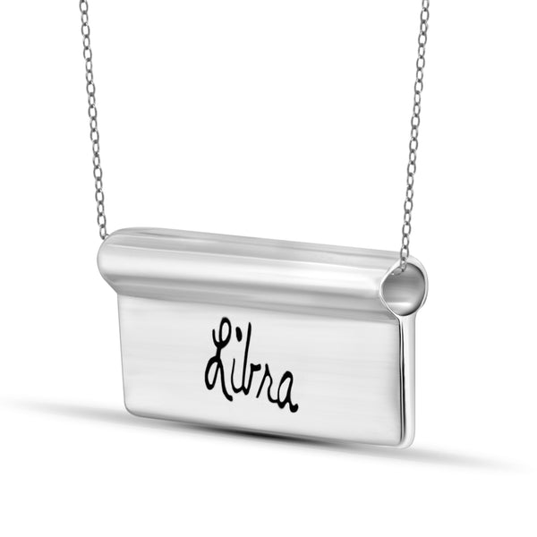 JewelonFire What's Your Sign? Sterling Silver "Libra" Engraved Zodiac Nameplate Necklace - Assorted Colors