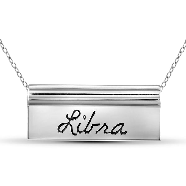 JewelonFire What's Your Sign? Sterling Silver "Libra" Engraved Zodiac Nameplate Necklace - Assorted Colors