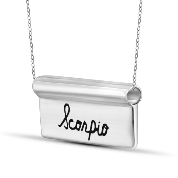 JewelonFire What's Your Sign? Sterling Silver "Scorpio" Engraved Zodiac Nameplate Necklace - Assorted Colors