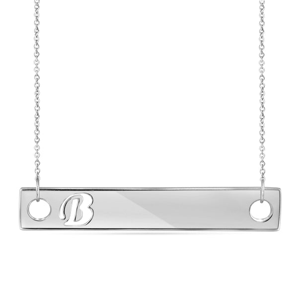 JewelonFire "A to Z" Initial Cutout Bar Necklace in Sterling Silver - Assorted Styles