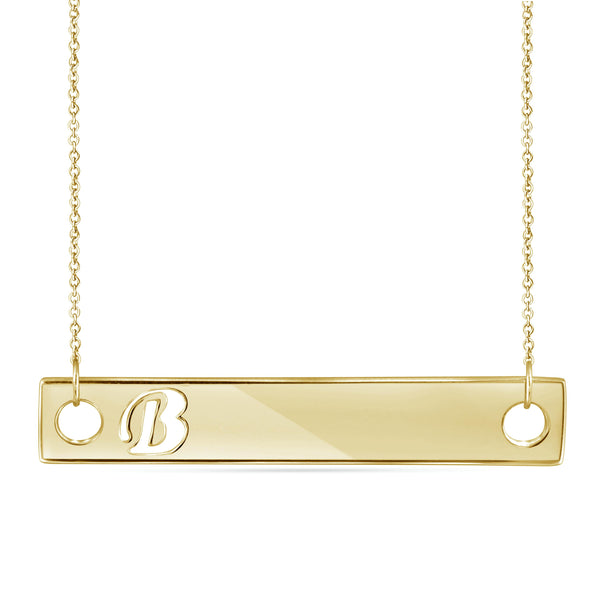 JewelonFire "A to Z" Initial Cutout Bar Necklace in Sterling Silver - Assorted Styles