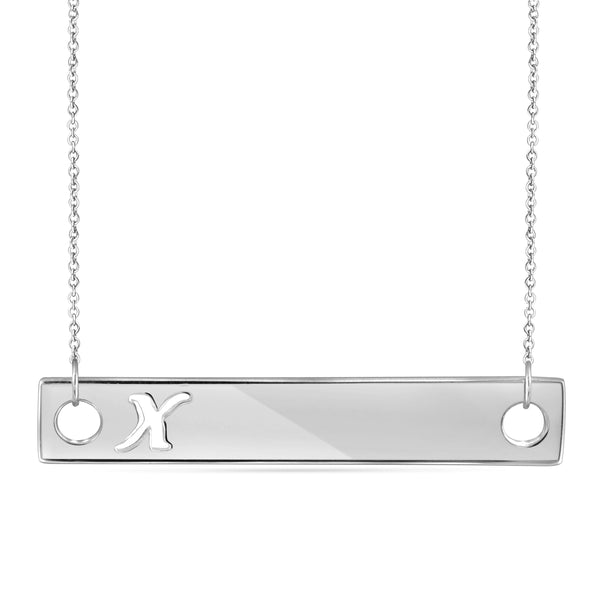 JewelonFire "A to Z" Initial Cutout Bar Necklace in Sterling Silver - Assorted Styles