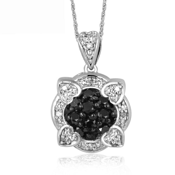 JewelonFire 1.00 Carat T.W. Black And White Diamond Sterling Silver 3 Piece Jewelry Set