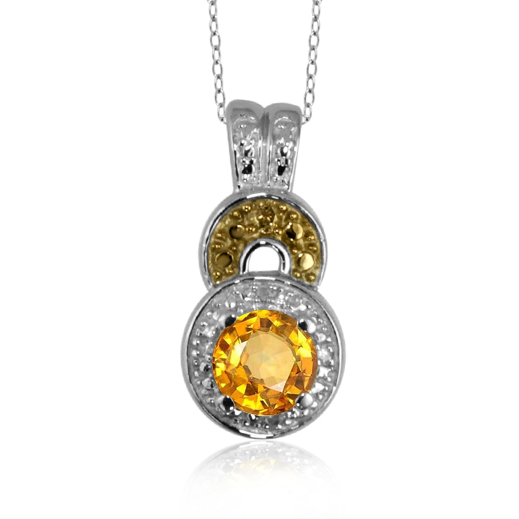 JewelonFire 3/4 Carat T.G.W. Citrine and Champagne & White Diamond Accent Sterling Silver Pendant