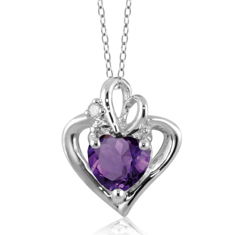 JewelonFire 3/4 Carat T.G.W. Amethyst White Diamond Accent Sterling Silver Heart Pendant