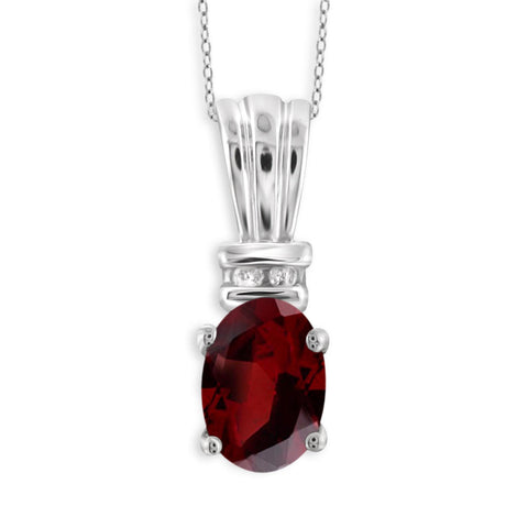 JewelonFire 1.00 Carat T.G.W. Garnet And 1/20 Carat T.W. White Diamond Sterling Silver Pendant - Assorted Colors