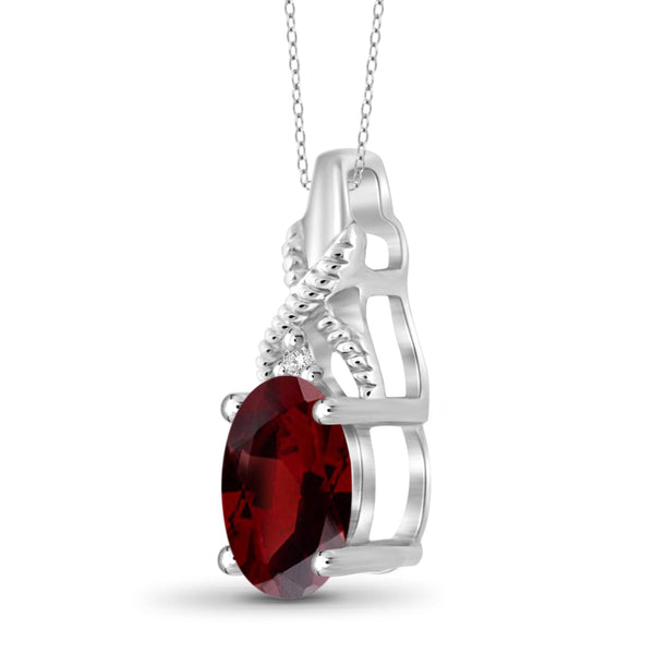 JewelonFire 1.00 Carat T.G.W. Garnet And White Diamond Accent Sterling Silver Pendant - Assorted Colors