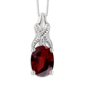 JewelonFire 1.00 Carat T.G.W. Garnet And White Diamond Accent Sterling Silver Pendant - Assorted Colors