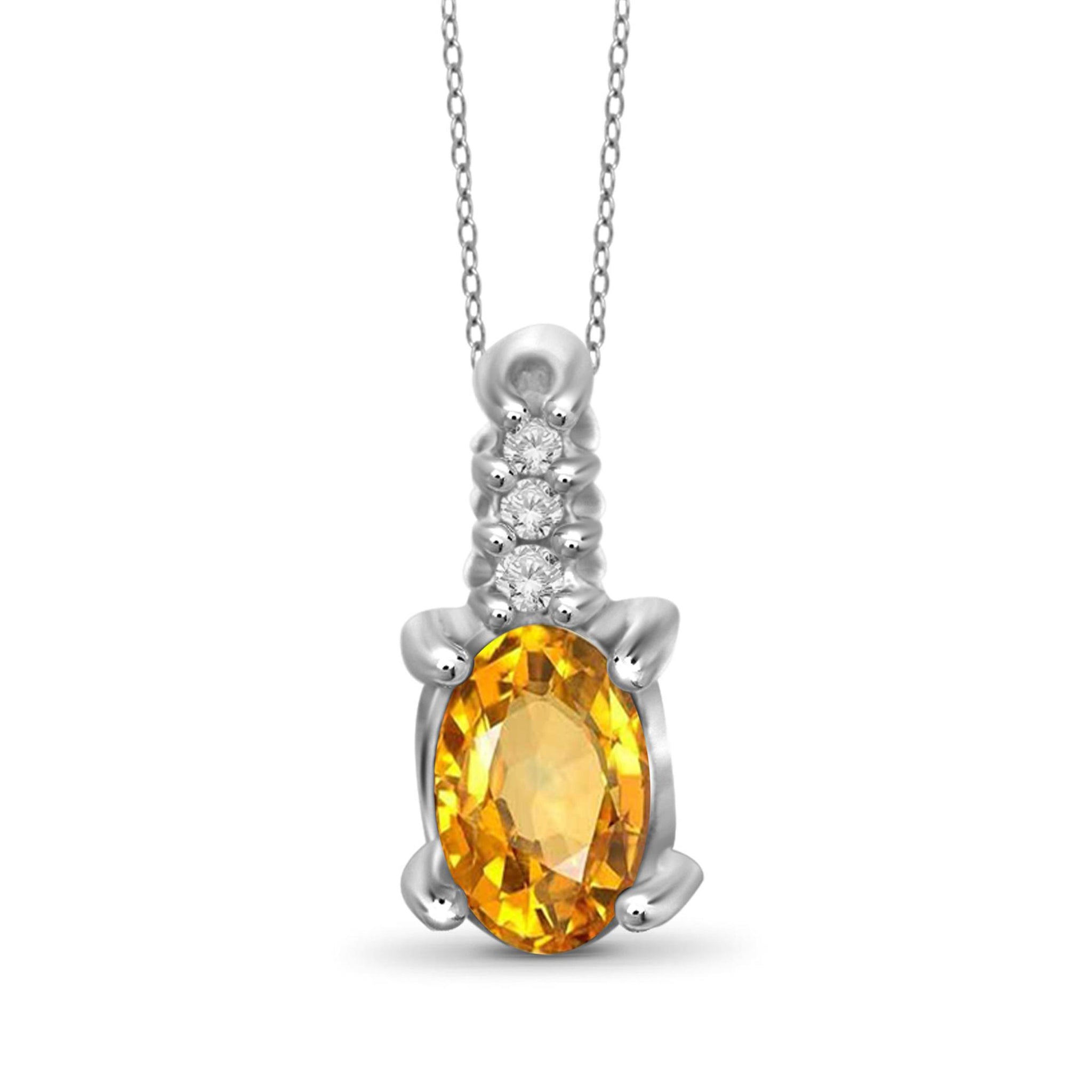 JewelonFire 1/4 Carat T.G.W. Citrine and White Diamond Accent Sterling Silver Pendant - Assorted Colors