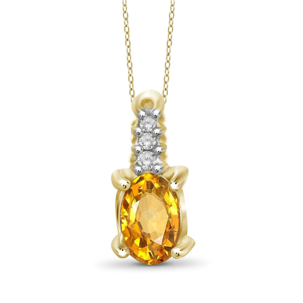 JewelonFire 1/4 Carat T.G.W. Citrine and White Diamond Accent Sterling Silver Pendant - Assorted Colors