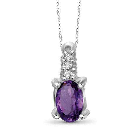 JewelonFire 1/4 Carat T.G.W. Amethyst and White Diamond Accent Sterling Silver Pendant - Assorted Colors