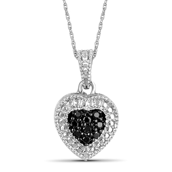 JewelonFire 1/20 Carat T.W. Black Diamond Sterling Silver 3 Piece Heart Jewelry Set