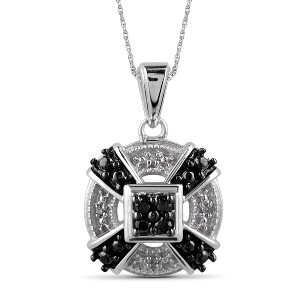 JewelonFire 1/4 Carat T.W. Black And White Diamond Sterling Silver 3 Piece Jewelry Set