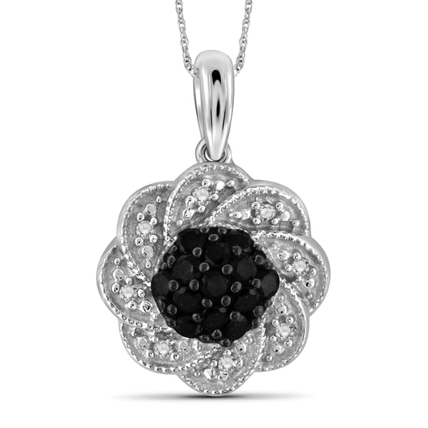 JewelonFire 1.00 Carat T.W. Black And White Diamond Sterling Silver 3 Piece Jewelry Set