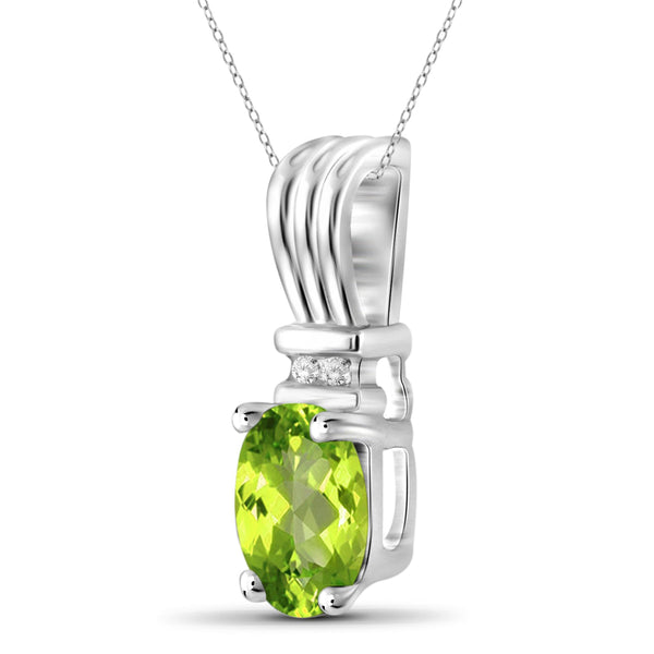 JewelonFire 3/4 Carat T.G.W. Peridot And 1/20 Carat T.W. White Diamond Sterling Silver Pendant - Assorted Colors