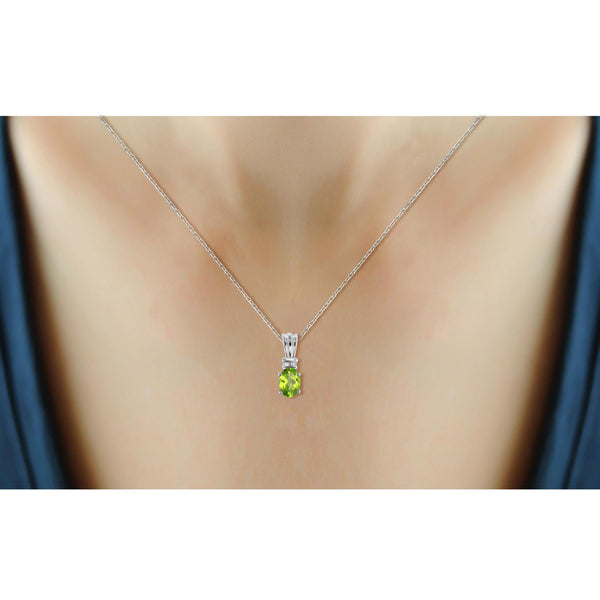 JewelonFire 3/4 Carat T.G.W. Peridot And 1/20 Carat T.W. White Diamond Sterling Silver Pendant - Assorted Colors